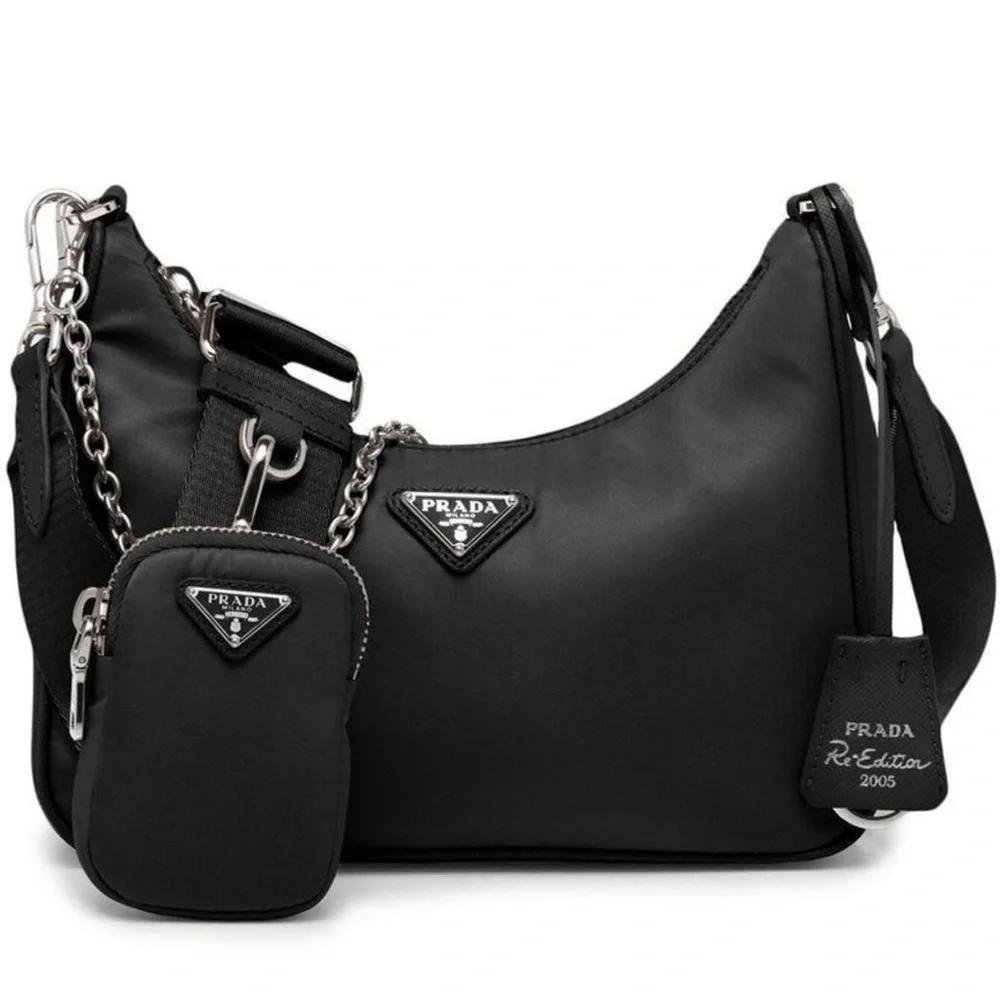 Prada | Bags | Prada Handbag In Black Nylon And Silver